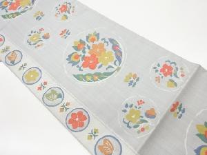 草花に丸文模様織出し袋帯